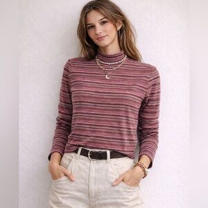 Woolrich Wineberry Striped turtleneck long sleeve top size large casual